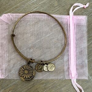 Alex and Ani Antique Gold Daisy Daughter Charm Bangle Bracelet